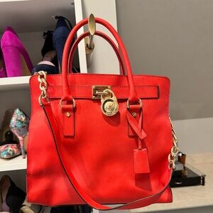 Michael Kors Orange Large Hamilton Saffiano Leather Tote Bag